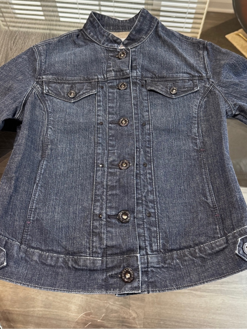 Levi’s Dark Indigo Denim Jacket - Women's Stand Collar Jean Jacket - Picture 16 of 16